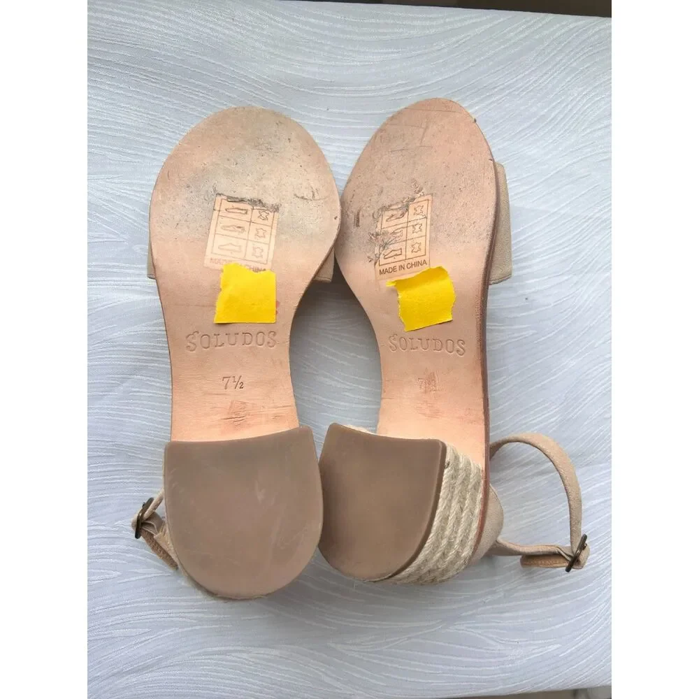 Soludos Capri Cream Beige Suede Block Heel Espadrille Ankle Strap Sandals